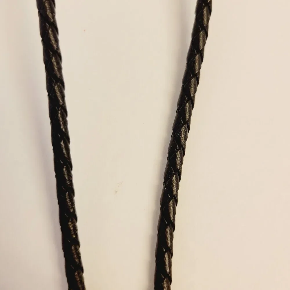 Vintage Pewter Metal Leather Native Dancer Silhouette Bolo Tie